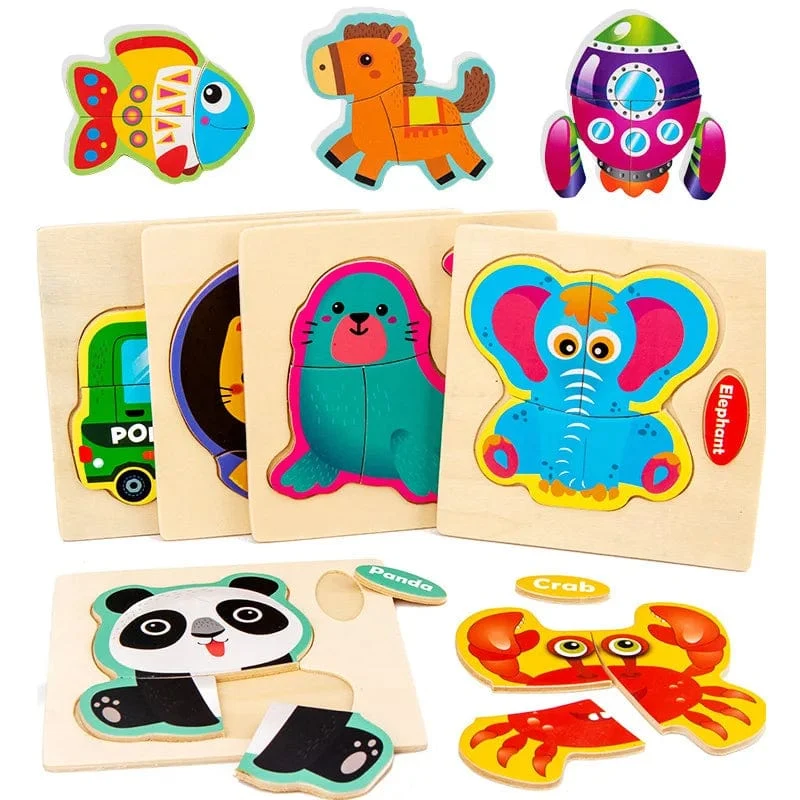 Baby Holzspielzeug Intelligenz 3D Puzzle Cartoon Puzzle Kinder Frühes Lernen Lernspielzeug für Kinder Montessori Spiele