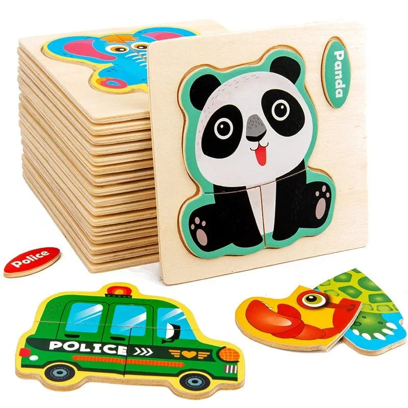 Baby Holzspielzeug Intelligenz 3D Puzzle Cartoon Puzzle Kinder Frühes Lernen Lernspielzeug für Kinder Montessori Spiele