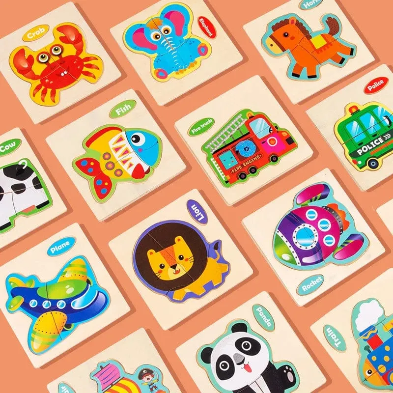 Baby Holzspielzeug Intelligenz 3D Puzzle Cartoon Puzzle Kinder Frühes Lernen Lernspielzeug für Kinder Montessori Spiele