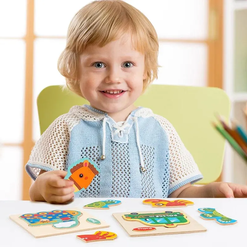Baby Holzspielzeug Intelligenz 3D Puzzle Cartoon Puzzle Kinder Frühes Lernen Lernspielzeug für Kinder Montessori Spiele