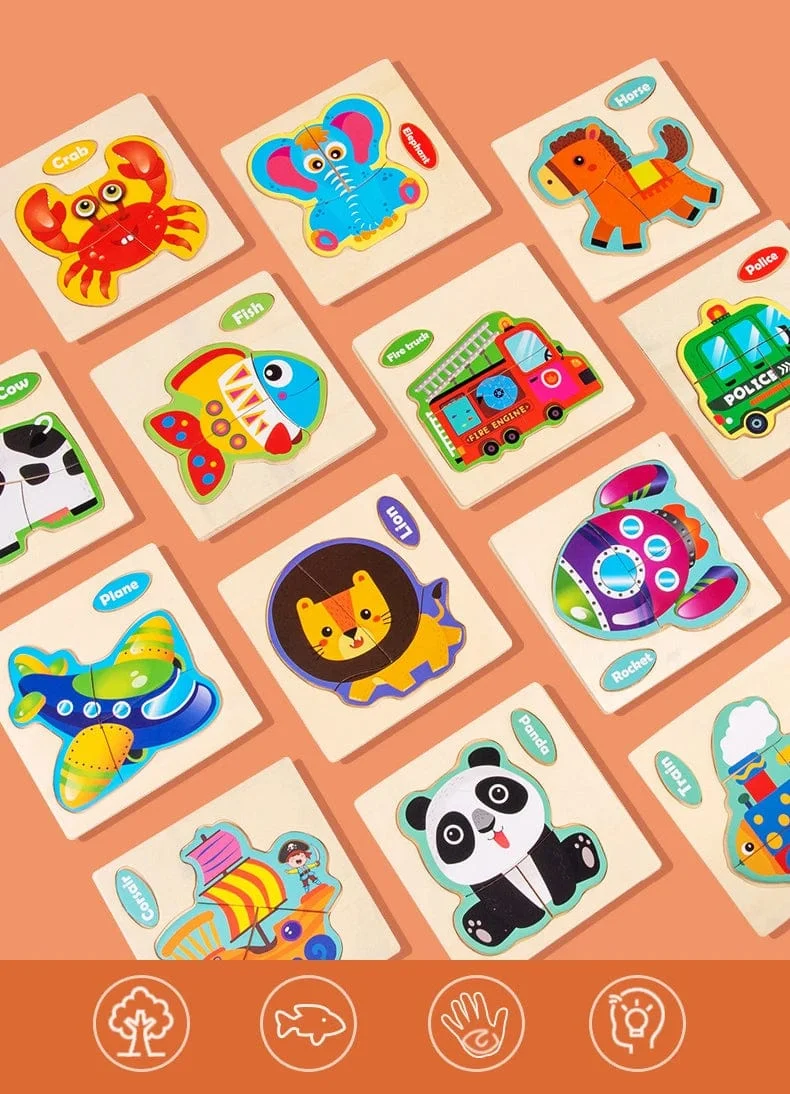 Baby Holzspielzeug Intelligenz 3D Puzzle Cartoon Puzzle Kinder Frühes Lernen Lernspielzeug für Kinder Montessori Spiele