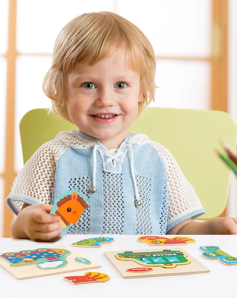 Baby Holzspielzeug Intelligenz 3D Puzzle Cartoon Puzzle Kinder Frühes Lernen Lernspielzeug für Kinder Montessori Spiele