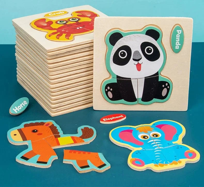 Baby Holzspielzeug Intelligenz 3D Puzzle Cartoon Puzzle Kinder Frühes Lernen Lernspielzeug für Kinder Montessori Spiele