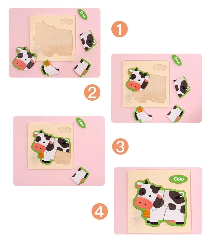 Baby Holzspielzeug Intelligenz 3D Puzzle Cartoon Puzzle Kinder Frühes Lernen Lernspielzeug für Kinder Montessori Spiele