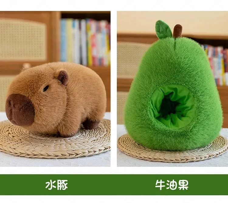 35 cm Hut Plüsch Capibala Puppe Weiches Tier Wasserschweinswal Maus Plüschtiere Avocado Puppe Kinder- und Mädchengeschenk Capybara Kissen