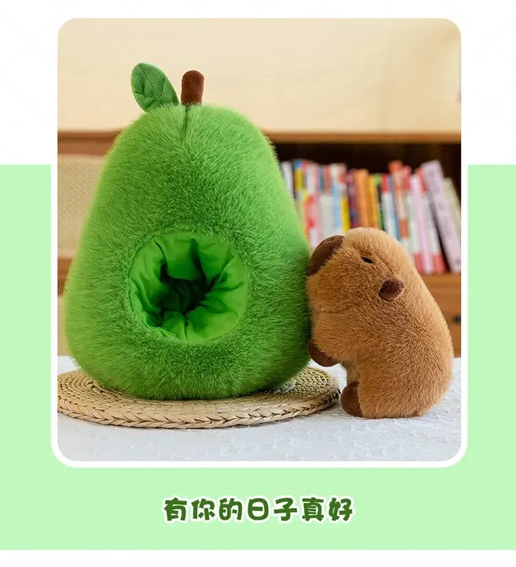 35 cm Hut Plüsch Capibala Puppe Weiches Tier Wasserschweinswal Maus Plüschtiere Avocado Puppe Kinder- und Mädchengeschenk Capybara Kissen