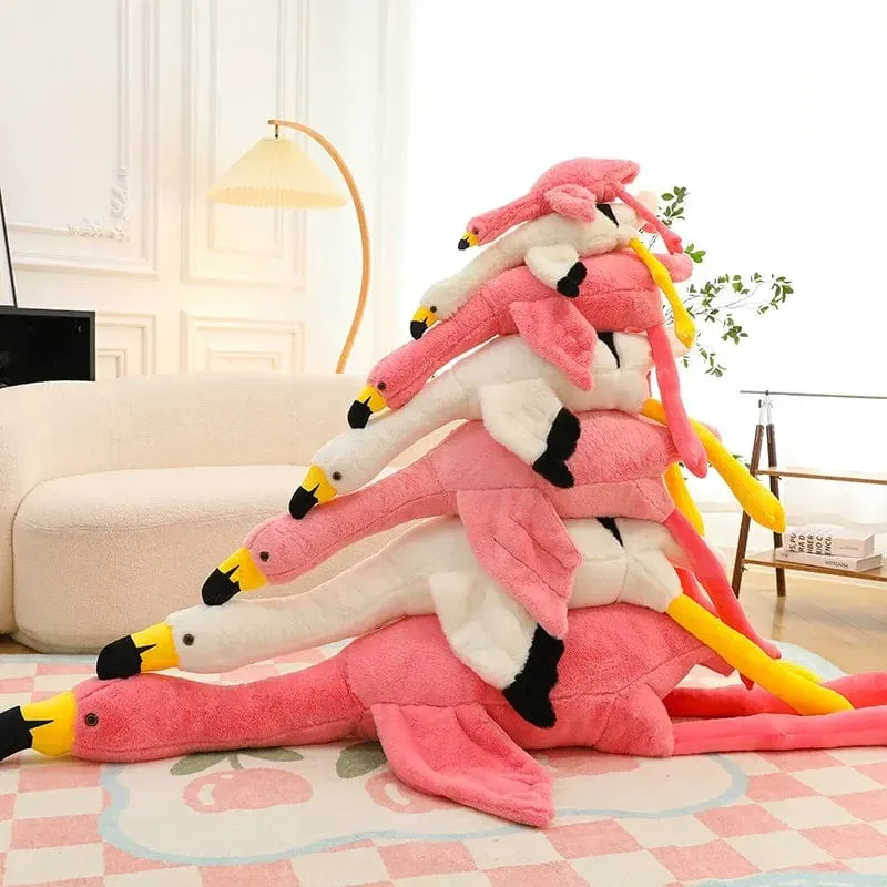 190cm Rosa Ins Flamingo Puppe Stofftier Weiches großes Kissen Mädchen Herzförmiges Lappenbett Bein Geburtstag Weihnachtsgeschenk Plüschtiere Stich