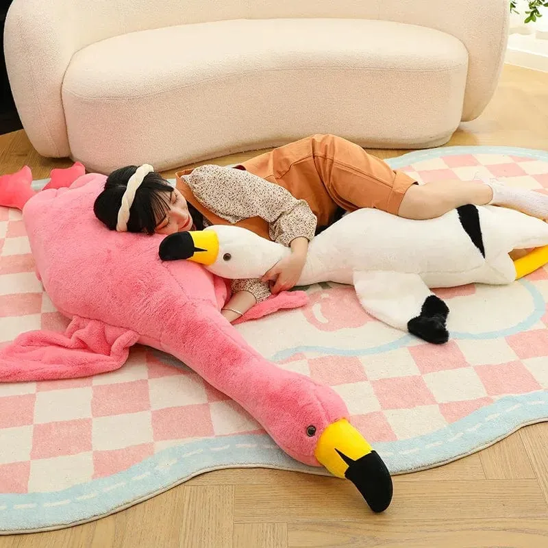 190cm Rosa Ins Flamingo Puppe Stofftier Weiches großes Kissen Mädchen Herzförmiges Lappenbett Bein Geburtstag Weihnachtsgeschenk Plüschtiere Stich