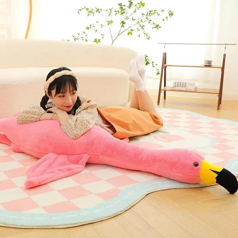 190cm Rosa Ins Flamingo Puppe Stofftier Weiches großes Kissen Mädchen Herzförmiges Lappenbett Bein Geburtstag Weihnachtsgeschenk Plüschtiere Stich