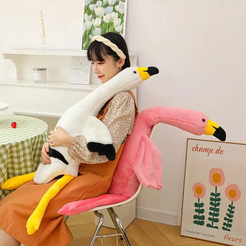 190cm Rosa Ins Flamingo Puppe Stofftier Weiches großes Kissen Mädchen Herzförmiges Lappenbett Bein Geburtstag Weihnachtsgeschenk Plüschtiere Stich