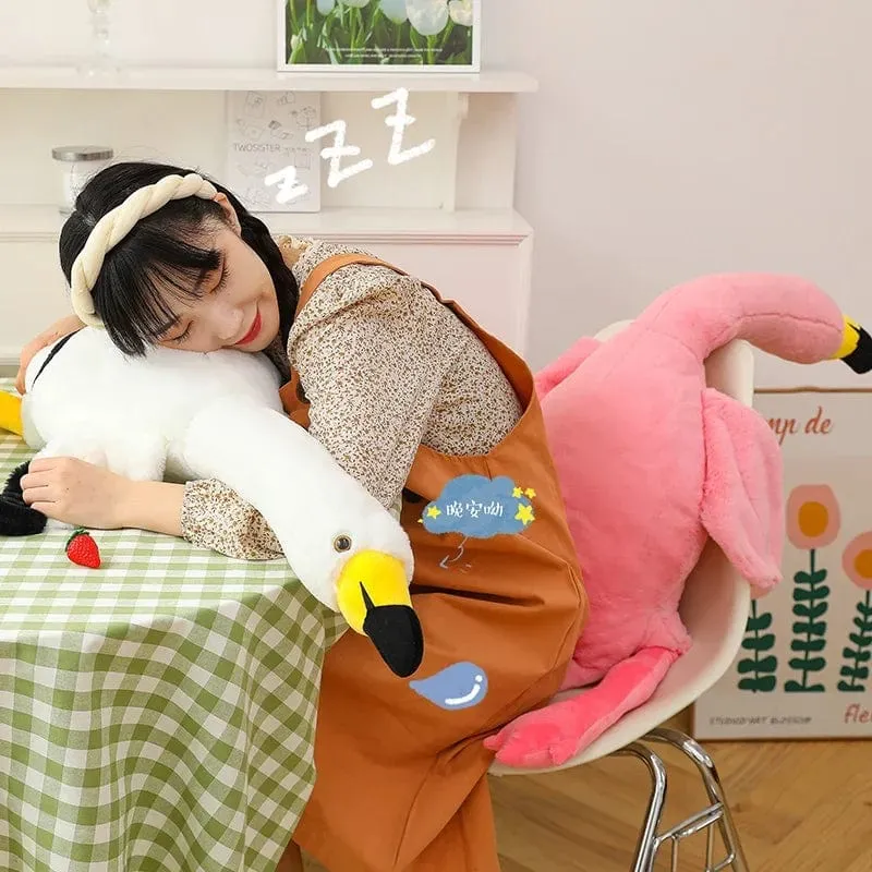 190cm Rosa Ins Flamingo Puppe Stofftier Weiches großes Kissen Mädchen Herzförmiges Lappenbett Bein Geburtstag Weihnachtsgeschenk Plüschtiere Stich