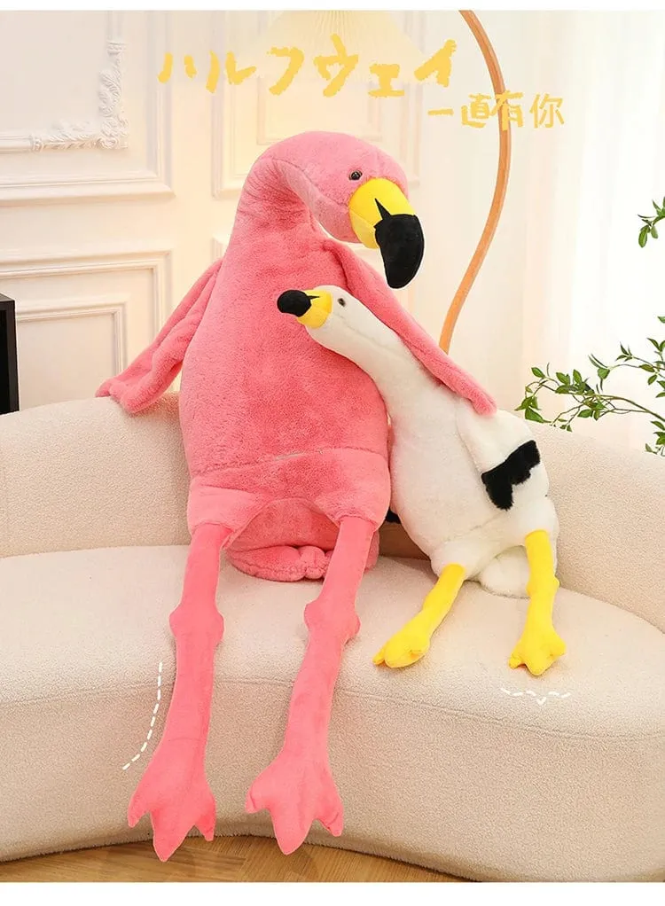 190cm Rosa Ins Flamingo Puppe Stofftier Weiches großes Kissen Mädchen Herzförmiges Lappenbett Bein Geburtstag Weihnachtsgeschenk Plüschtiere Stich