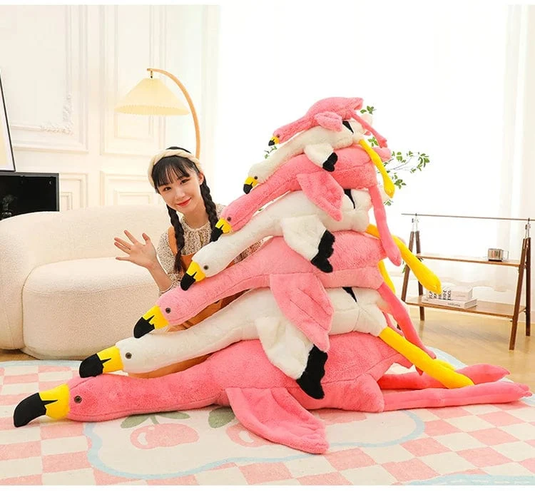 190cm Rosa Ins Flamingo Puppe Stofftier Weiches großes Kissen Mädchen Herzförmiges Lappenbett Bein Geburtstag Weihnachtsgeschenk Plüschtiere Stich