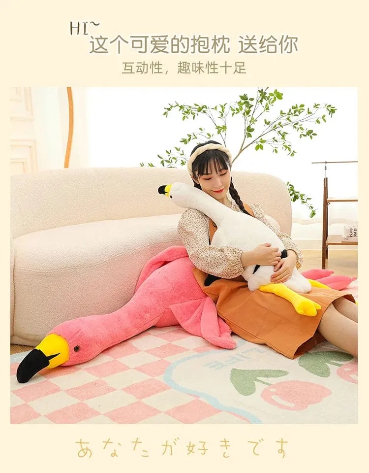 190cm Rosa Ins Flamingo Puppe Stofftier Weiches großes Kissen Mädchen Herzförmiges Lappenbett Bein Geburtstag Weihnachtsgeschenk Plüschtiere Stich