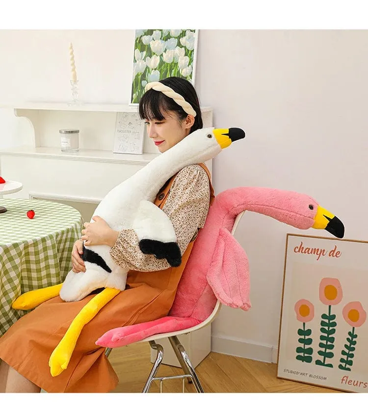 190cm Rosa Ins Flamingo Puppe Stofftier Weiches großes Kissen Mädchen Herzförmiges Lappenbett Bein Geburtstag Weihnachtsgeschenk Plüschtiere Stich