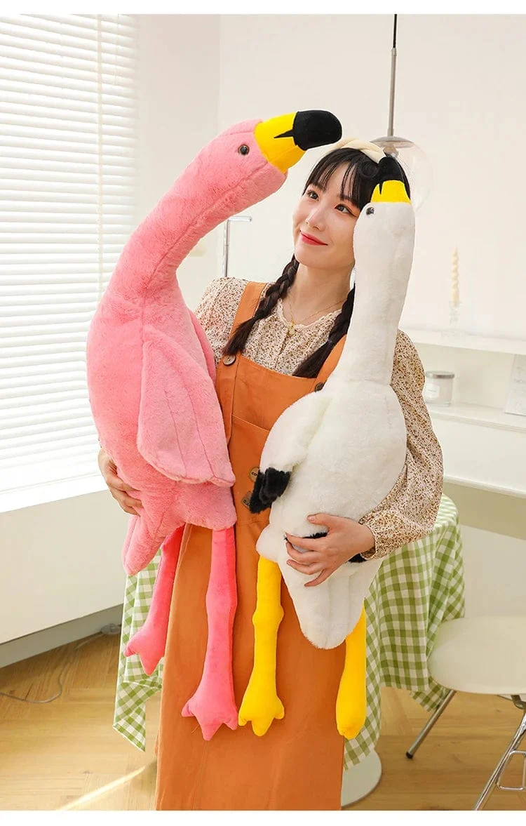 190cm Rosa Ins Flamingo Puppe Stofftier Weiches großes Kissen Mädchen Herzförmiges Lappenbett Bein Geburtstag Weihnachtsgeschenk Plüschtiere Stich