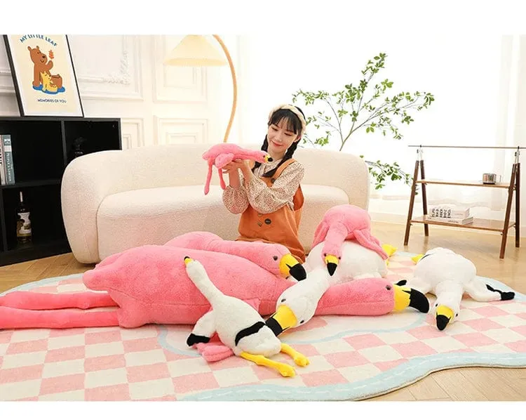 190cm Rosa Ins Flamingo Puppe Stofftier Weiches großes Kissen Mädchen Herzförmiges Lappenbett Bein Geburtstag Weihnachtsgeschenk Plüschtiere Stich
