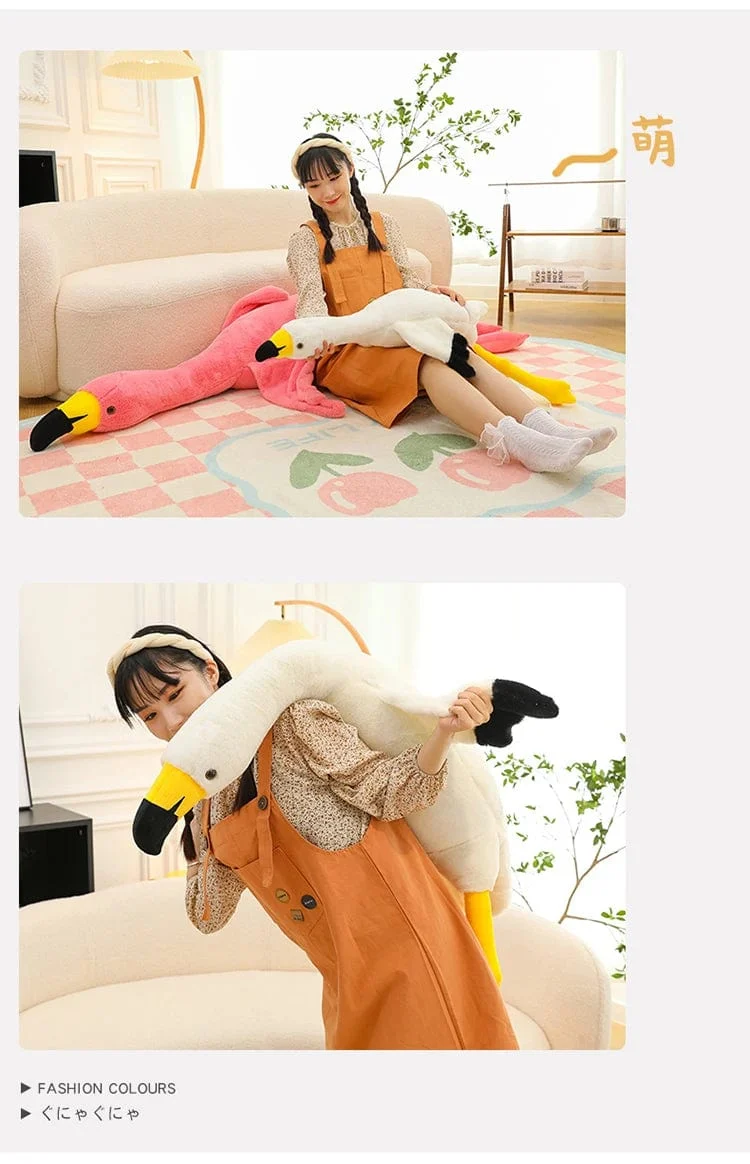 190cm Rosa Ins Flamingo Puppe Stofftier Weiches großes Kissen Mädchen Herzförmiges Lappenbett Bein Geburtstag Weihnachtsgeschenk Plüschtiere Stich