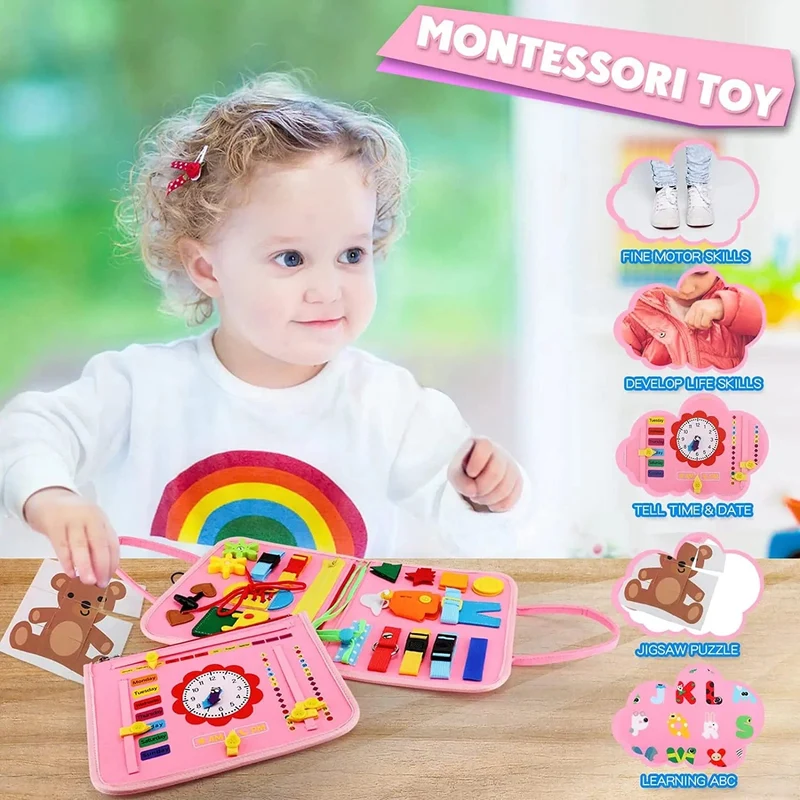 Montessori Beschäftigt Bord Für Kleinkinder, Aktivitäten, Lernspielzeug, Grundlegende Kleidung, Motorik-Fähigkeiten, Baby-Reise-Lernspielzeug Für Weihnachten Geschenk