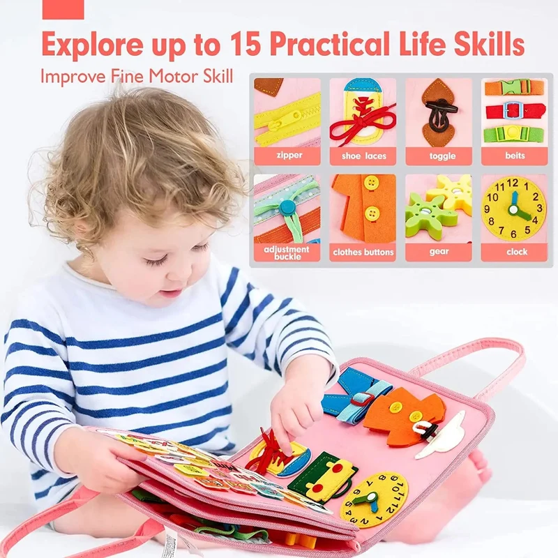 Montessori Beschäftigt Bord Für Kleinkinder, Aktivitäten, Lernspielzeug, Grundlegende Kleidung, Motorik-Fähigkeiten, Baby-Reise-Lernspielzeug Für Weihnachten Geschenk