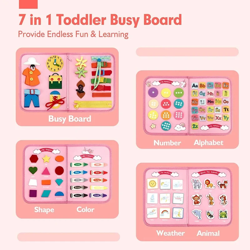 Montessori Beschäftigt Bord Für Kleinkinder, Aktivitäten, Lernspielzeug, Grundlegende Kleidung, Motorik-Fähigkeiten, Baby-Reise-Lernspielzeug Für Weihnachten Geschenk