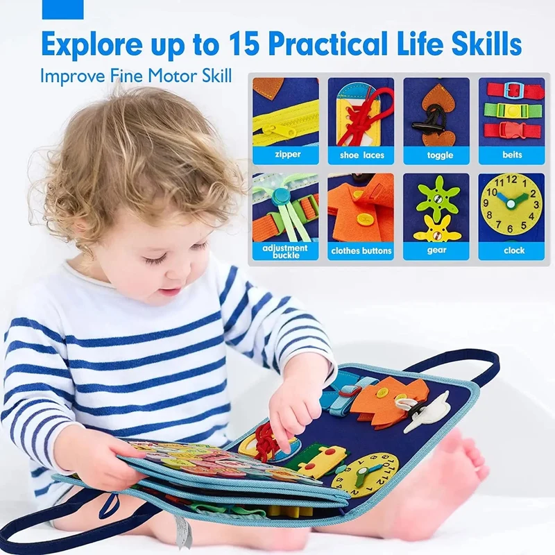 Montessori Beschäftigt Bord Für Kleinkinder, Aktivitäten, Lernspielzeug, Grundlegende Kleidung, Motorik-Fähigkeiten, Baby-Reise-Lernspielzeug Für Weihnachten Geschenk