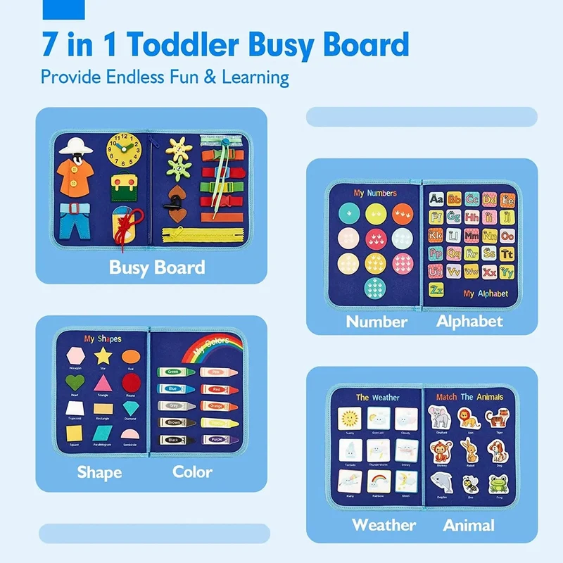 Montessori Beschäftigt Bord Für Kleinkinder, Aktivitäten, Lernspielzeug, Grundlegende Kleidung, Motorik-Fähigkeiten, Baby-Reise-Lernspielzeug Für Weihnachten Geschenk