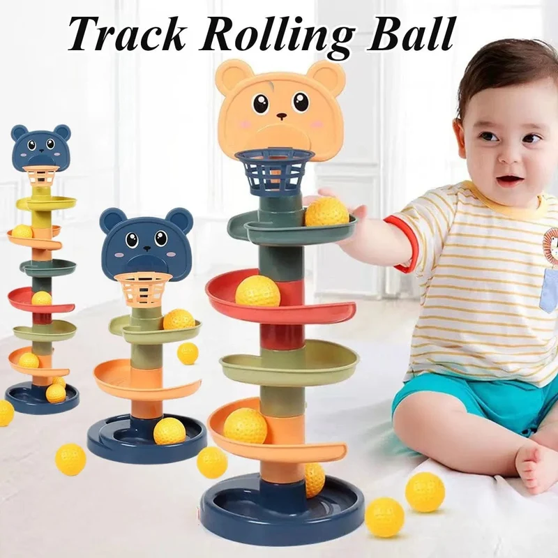 Baby Track Rolling Ball Spielzeug mit verschiedenen Schichten, Frühes pädagogisches Puzzle-Spielzeug für Kinder, Montessori-Gleitbahn-Turm, Kindergeschenk