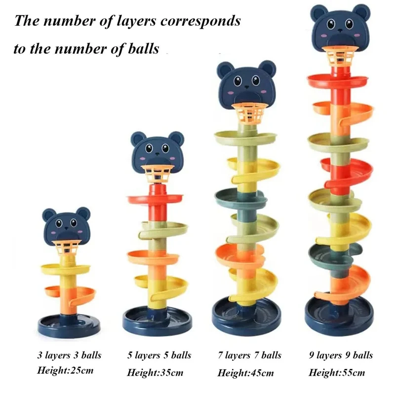 Baby Track Rolling Ball Spielzeug mit verschiedenen Schichten, Frühes pädagogisches Puzzle-Spielzeug für Kinder, Montessori-Gleitbahn-Turm, Kindergeschenk