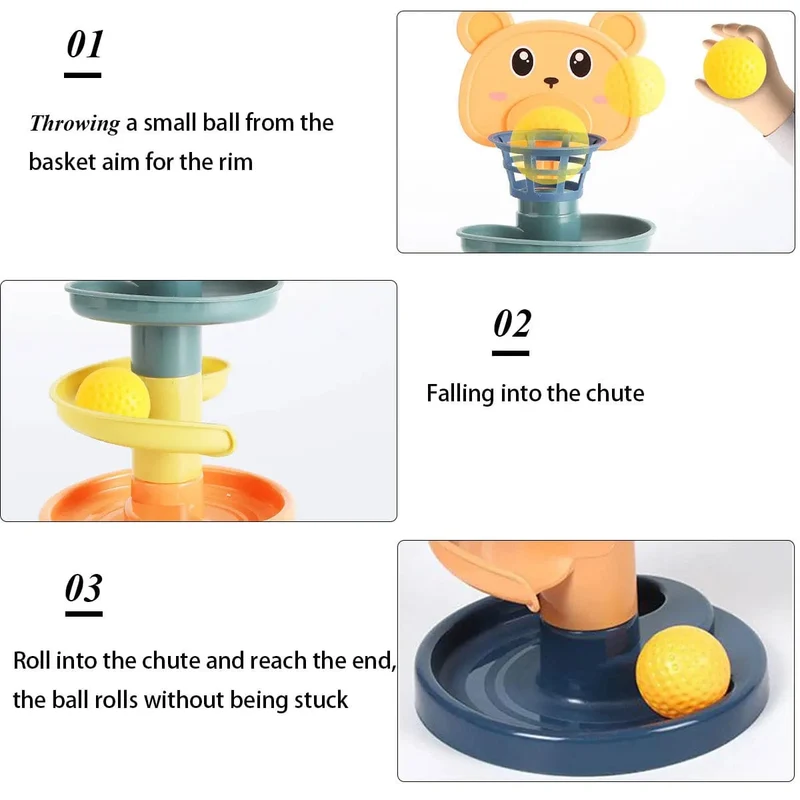 Baby Track Rolling Ball Spielzeug mit verschiedenen Schichten, Frühes pädagogisches Puzzle-Spielzeug für Kinder, Montessori-Gleitbahn-Turm, Kindergeschenk