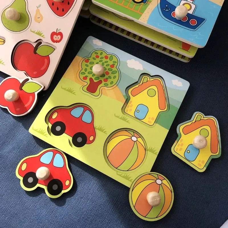 Montessori Baby Holzspielzeug 1 2 3 Jahre Kinder Handgreifbrett Puzzlespiel Kleinkind Feinmotorik Lernspielzeug für Kinder
