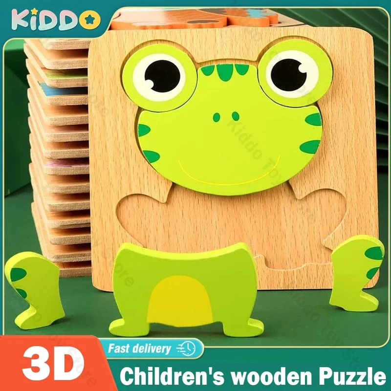 Holz 3D Spielzeug Puzzle Cartoon Tiere Frühen Lernen Kognition Intelligenz Puzzle Spiel Bunte Montessori Baby Kleinkind Geschenke