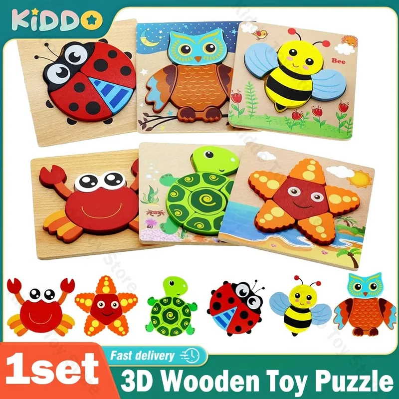 Holz 3D Spielzeug Puzzle Cartoon Tiere Frühen Lernen Kognition Intelligenz Puzzle Spiel Bunte Montessori Baby Kleinkind Geschenke