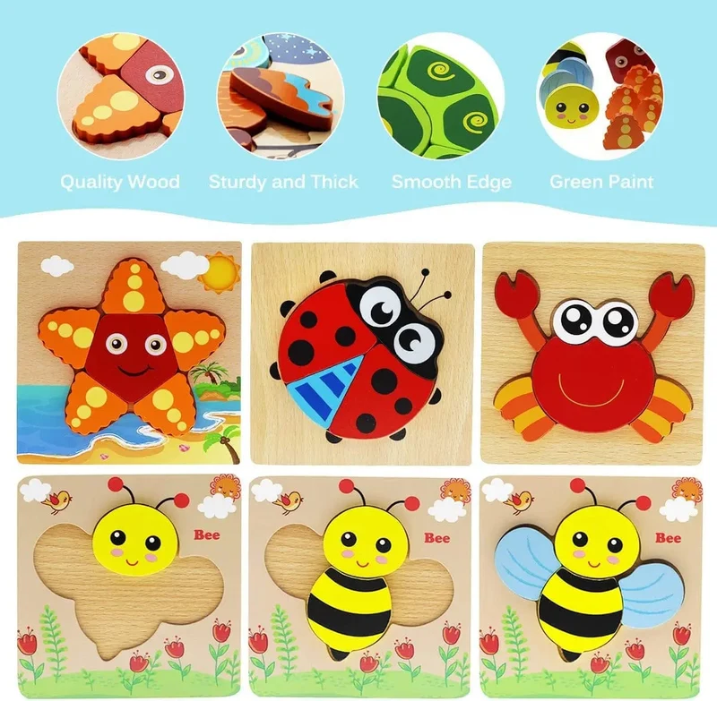 Holz 3D Spielzeug Puzzle Cartoon Tiere Frühen Lernen Kognition Intelligenz Puzzle Spiel Bunte Montessori Baby Kleinkind Geschenke