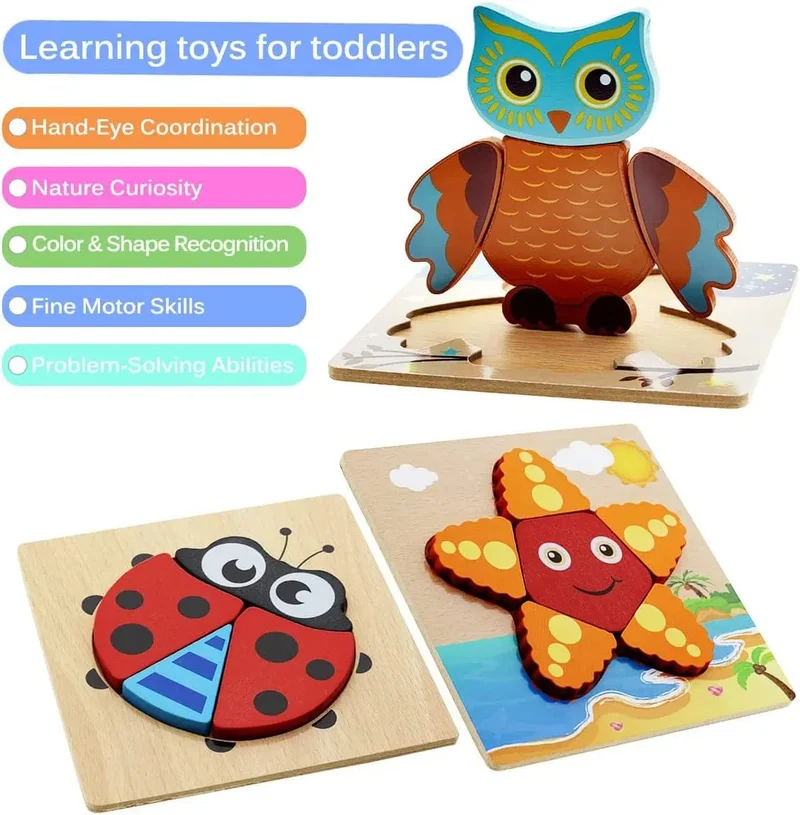 Holz 3D Spielzeug Puzzle Cartoon Tiere Frühen Lernen Kognition Intelligenz Puzzle Spiel Bunte Montessori Baby Kleinkind Geschenke