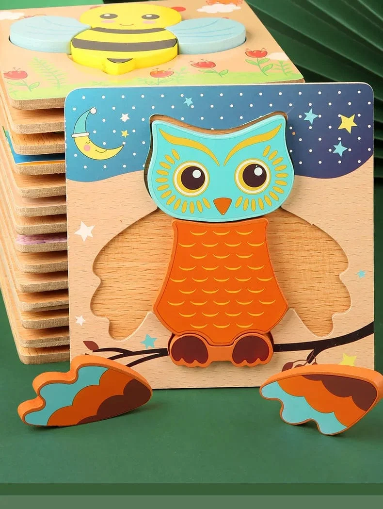 Holz 3D Spielzeug Puzzle Cartoon Tiere Frühen Lernen Kognition Intelligenz Puzzle Spiel Bunte Montessori Baby Kleinkind Geschenke