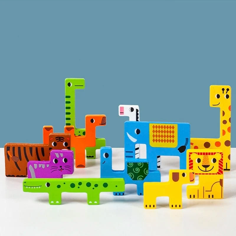 Montessori Tierfiguren Transport Holzpuzzle Russische Blöcke Niedliche Tiere Puzzle Spielzeug Beruf