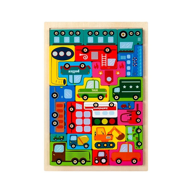 Montessori Tierfiguren Transport Holzpuzzle Russische Blöcke Niedliche Tiere Puzzle Spielzeug Beruf