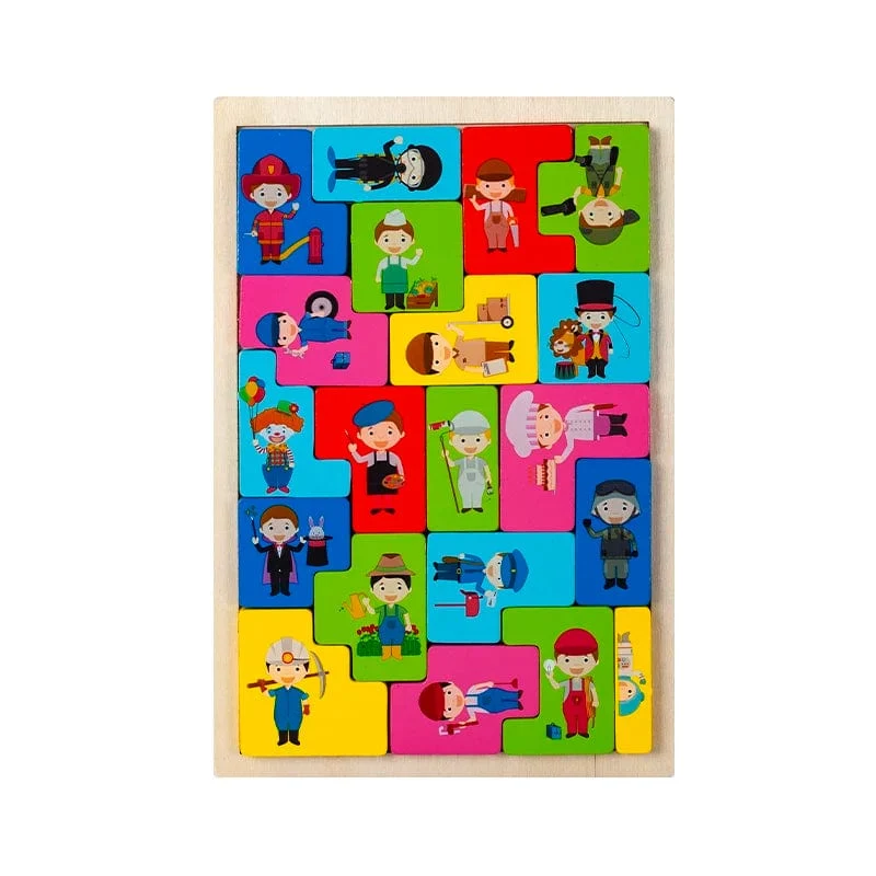 Montessori Tierfiguren Transport Holzpuzzle Russische Blöcke Niedliche Tiere Puzzle Spielzeug Beruf