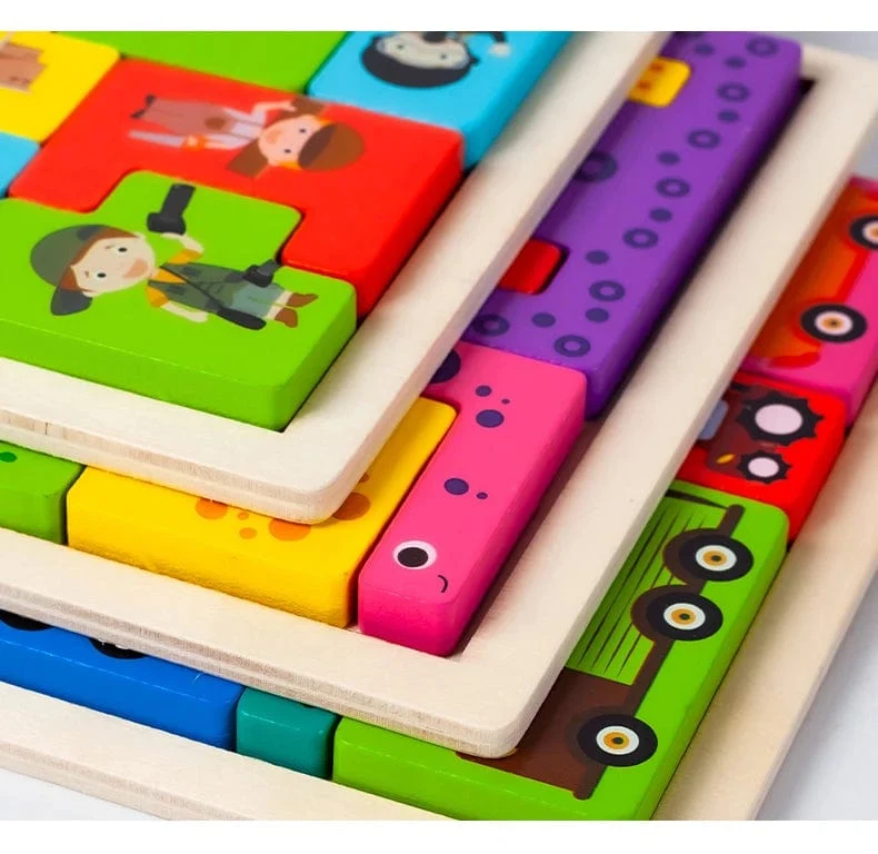 Montessori Tierfiguren Transport Holzpuzzle Russische Blöcke Niedliche Tiere Puzzle Spielzeug Beruf
