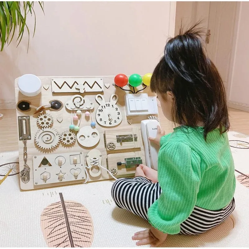 Beschäftigt Bord DIY Montessori Spielzeug Schloss Mobile Kinder Holz Chips Geschicklichkeit Training Eltern-Kind Spiel Puzzle Intelligenz Entwicklung
