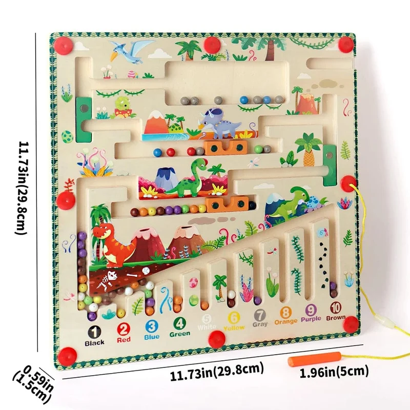 Magnetisches Farb- und Zahlenlabyrinth, Montessori-Spielzeug, Holzpuzzle, Aktivitätstafel, Lernpuzzle, Zähl- und Zuordnungsspielzeug für Kleinkinder