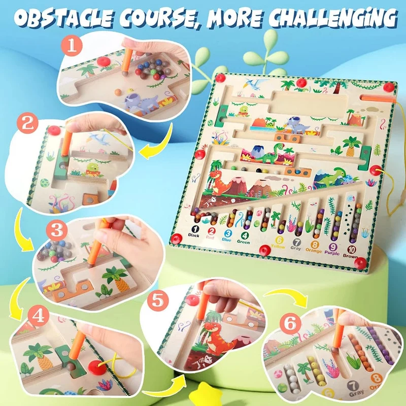 Magnetisches Farb- und Zahlenlabyrinth, Montessori-Spielzeug, Holzpuzzle, Aktivitätstafel, Lernpuzzle, Zähl- und Zuordnungsspielzeug für Kleinkinder