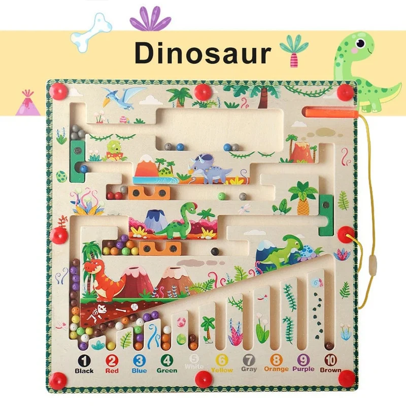 Magnetisches Farb- und Zahlenlabyrinth, Montessori-Spielzeug, Holzpuzzle, Aktivitätstafel, Lernpuzzle, Zähl- und Zuordnungsspielzeug für Kleinkinder