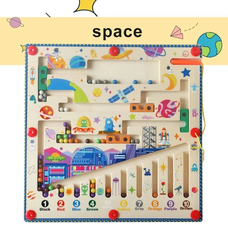 Magnetisches Farb- und Zahlenlabyrinth, Montessori-Spielzeug, Holzpuzzle, Aktivitätstafel, Lernpuzzle, Zähl- und Zuordnungsspielzeug für Kleinkinder
