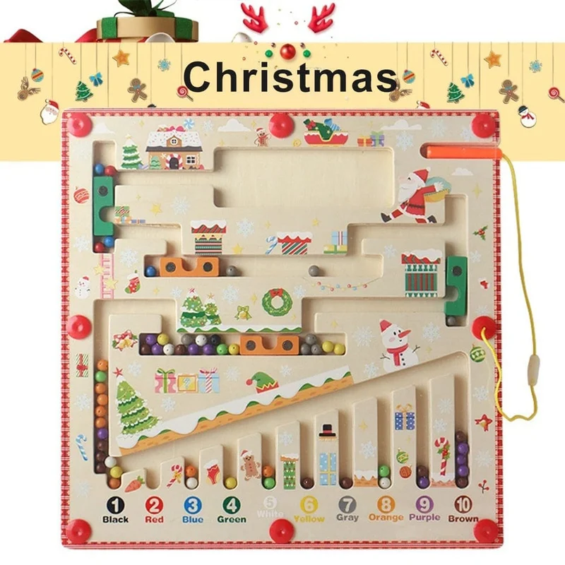 Magnetisches Farb- und Zahlenlabyrinth, Montessori-Spielzeug, Holzpuzzle, Aktivitätstafel, Lernpuzzle, Zähl- und Zuordnungsspielzeug für Kleinkinder