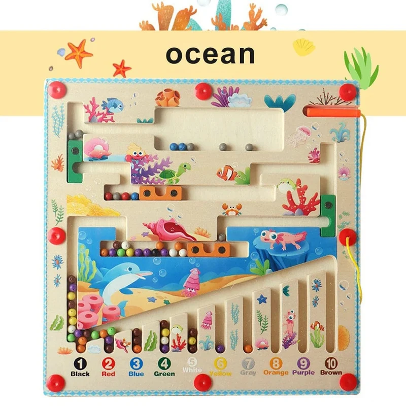 Magnetisches Farb- und Zahlenlabyrinth, Montessori-Spielzeug, Holzpuzzle, Aktivitätstafel, Lernpuzzle, Zähl- und Zuordnungsspielzeug für Kleinkinder
