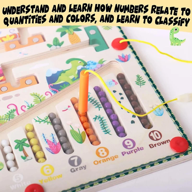 Magnetisches Farb- und Zahlenlabyrinth, Montessori-Spielzeug, Holzpuzzle, Aktivitätstafel, Lernpuzzle, Zähl- und Zuordnungsspielzeug für Kleinkinder