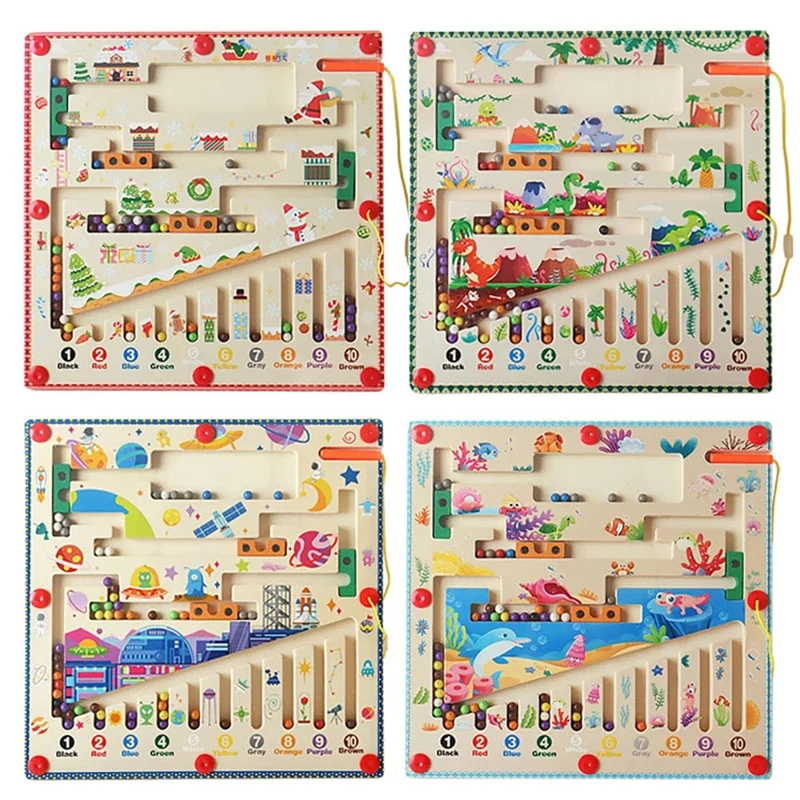 Magnetisches Farb- und Zahlenlabyrinth, Montessori-Spielzeug, Holzpuzzle, Aktivitätstafel, Lernpuzzle, Zähl- und Zuordnungsspielzeug für Kleinkinder