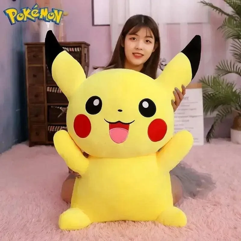 80 cm große Pokemon Pikachu Plüschpuppe Japanischer Anime Süßes und weiches Pikachu Kinderbegleitkollektion Spielzeug Geschenke
